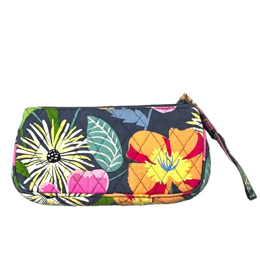 Vera Bradley Wristlet Wallet Clutch Jazzy Blooms Orange Grey Floral